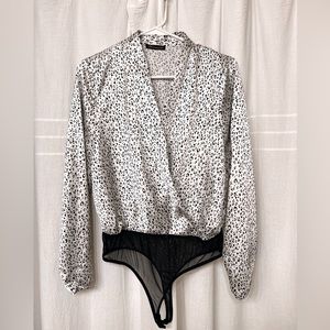 Satin Leopard Long Sleeve Bodysuit